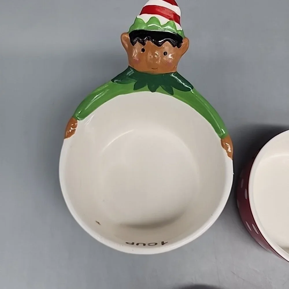 Christmas Elf Nesting Measuring Cups Spoons Set of 6 Stoneware Ceramic
